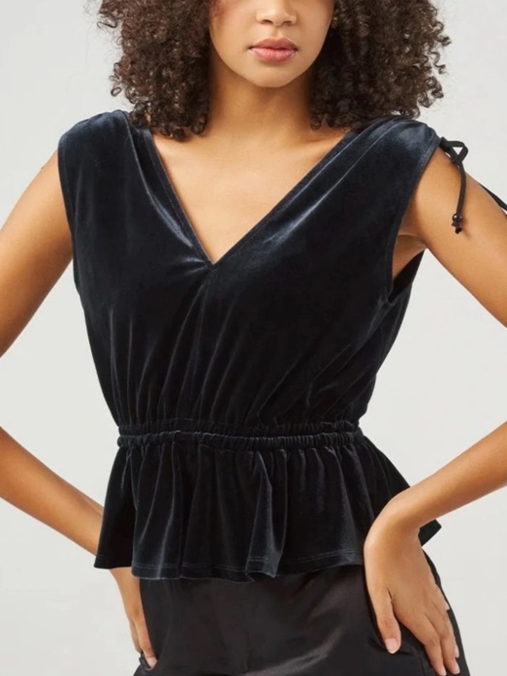 Adyson Parker Black Velvet Peplum Tank Top LARGE Whimsigoth Coquette Glam Vamp